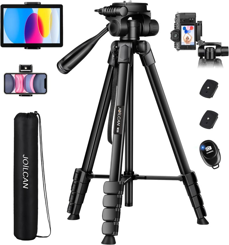 JOILCAN Camera Tripod, 68" Tablet Tripod Stand for Phone Cameras, Travel Tripods Compatible with iPad iPhone DSLR SLR Projector, Cell Phone Tripods Stand with Remote/Travel Bag / 2 in 1 Mount - Image 1